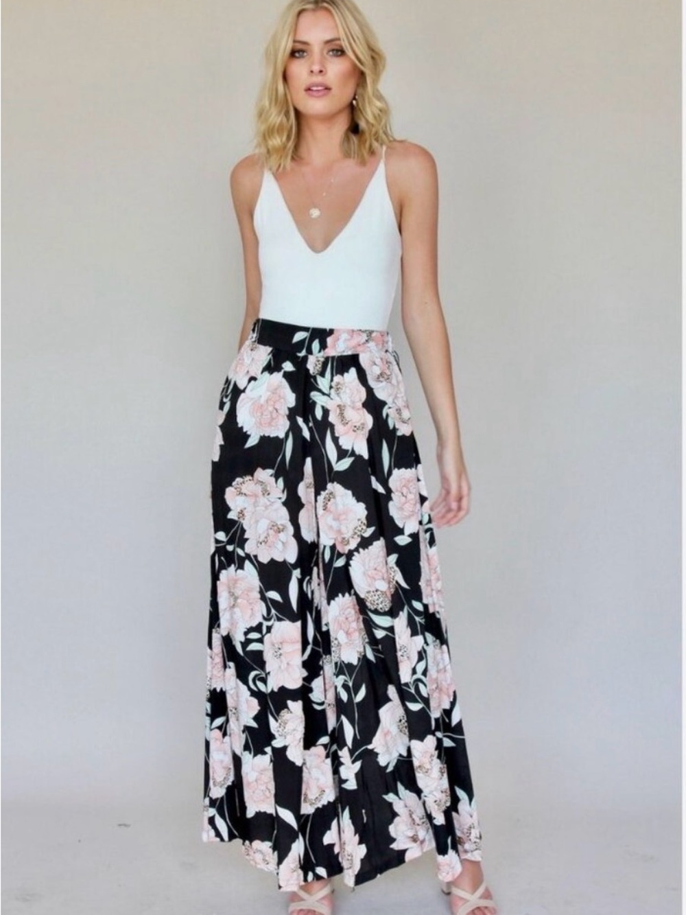 Jaase Bombay Peach Wildflower Floral Wide Leg Palazzo Pants Small